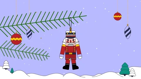 2D animated cartoon Nutcracker hanging from tree branch Vídeos de archivo 257867221