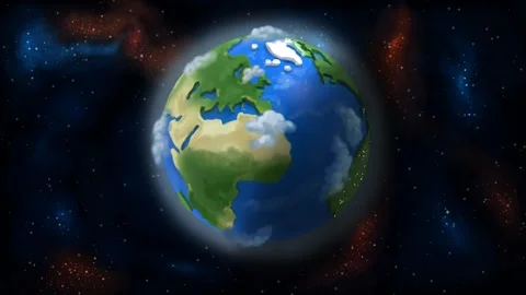 2d animated cartoon rocket flying past Earth in space, green screen. Stock Footage 295536316