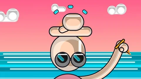 2D Animated Character Having Ice Cream Stolen At The Beach During Sunset Video stock 341268054