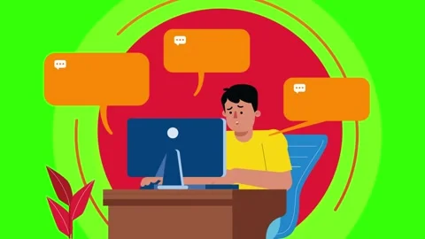 2d Animated Character Working With Bubble Chat Greenscreen Stock Footage Stock Footage 310735725