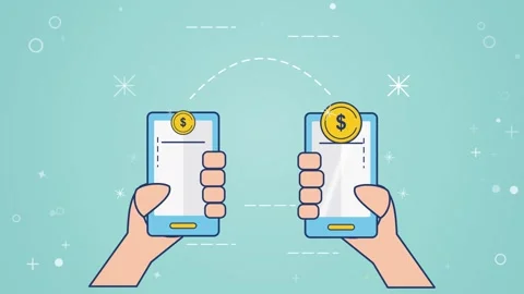 2D Animated Concept of Mobile Money Transfer and Digital Payment Between Two Sm 動画素材 347263282
