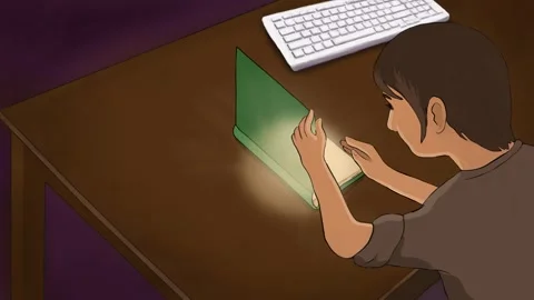 2d animated cozy setting with hand holding a book, green screen. Stock-Footage 295536234