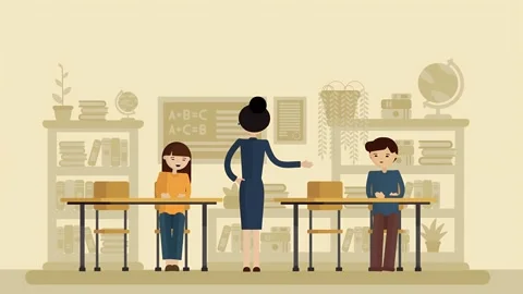 2D Animated Female Teacher Explaining Lesson to Students Vídeo Stock 305159327