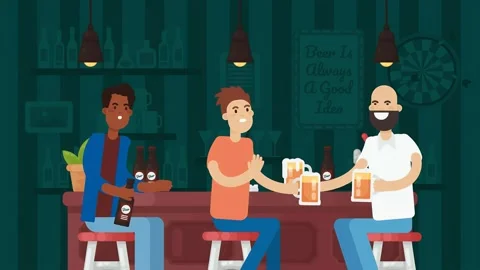 2D Animated Friends Drinking Beer Together At Bar Laughing Vidéo 304963869