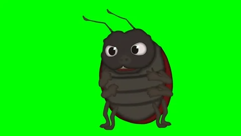 2D animated giant ladybug walking, chewing plant, loop on green screen. Stock Footage 295535587