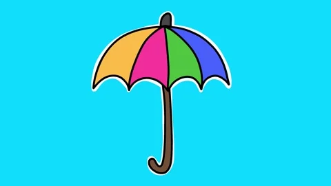 2D Animated Hand Drawn Colorful Umbrella Doodle for Green Screen 库存影片 334579474