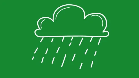 2D Animated Hand Drawn Raining Cloud Weather Doodle on Green Screen Stockbeeldmateriaal 334579450
