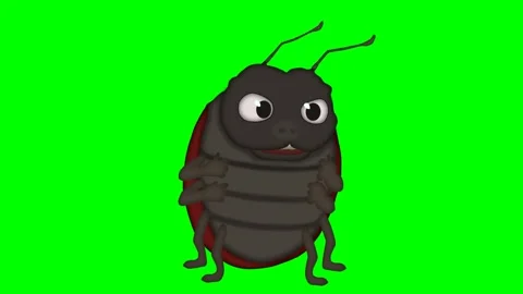 2D animated ladybug chewing plant, full shot from front on green screen. Stock Footage 295535590