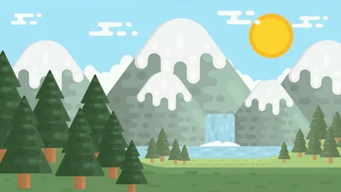 2D Animated Landscape of a Beautiful Waterfall Among The Mountains Vídeos de archivo 304963872