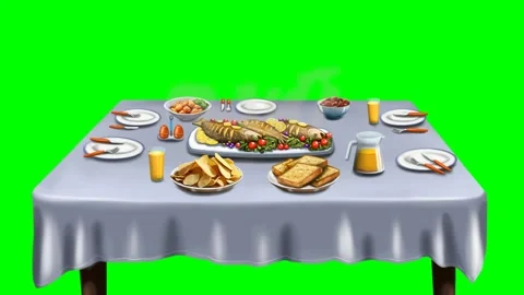2d animated plate of fried fish with steam in green screen. Video stock 295536194
