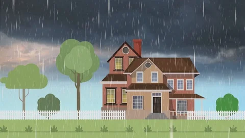 2D Animated Raining Scene Stock Footage 129145451