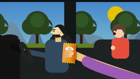 2D Animated Road Trip Driving Car And Snacking Vídeo Stock 341304338