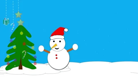 2D animated snowman character and tree. snow. ornamen christmas Stock Footage 288550749