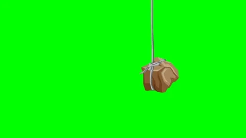 2D animated stone with string tied, hanging and rising on green screen. Stock Footage 295535578