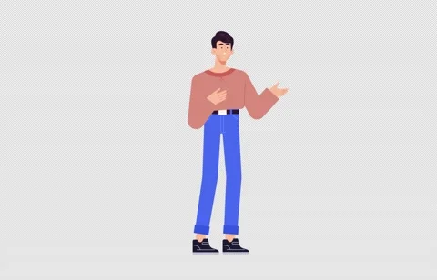 2D Animated Young Boy Wearing T-Shirt and Blue Jeans Talking or Giving Speech Видео 268679805