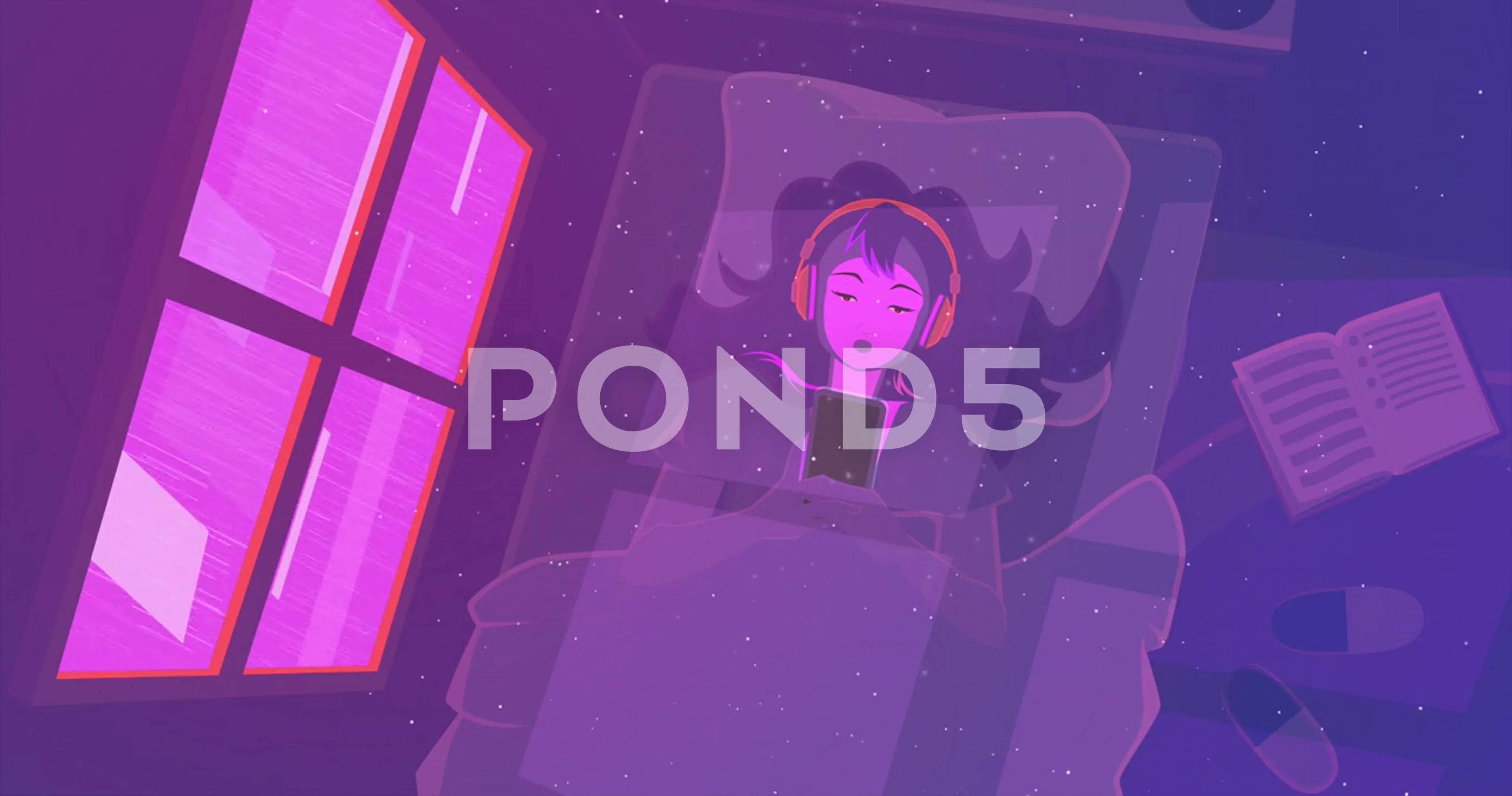 2D Animation, Anime girl Looks At Her Mobile in a bed, lofi animation