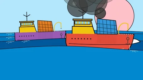 2D Animation Of A Burning Ship Oil Spill And Fireboat Rescue Operation 스톡 동영상 342571370