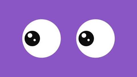 2D animation of cartoon eyes looking around on a solid purple background Stock Footage 334931008