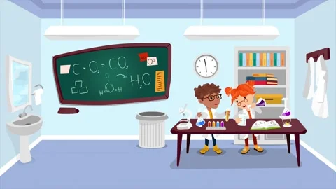 2D Animation. Chemistry class and little students. Stock Footage 258454964
