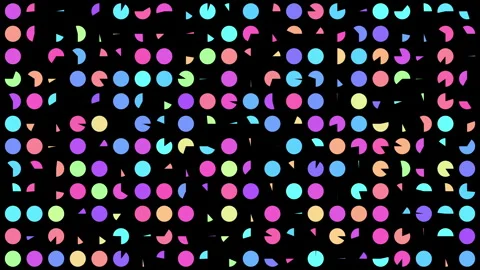 2D animation of colourful circle transitions pattern on black background Stock Footage 259840965