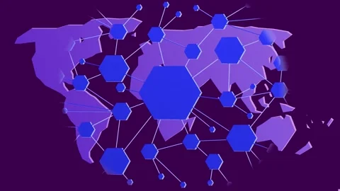 2d animation of connecting lines with hexagons around the world Stock Footage 300179848