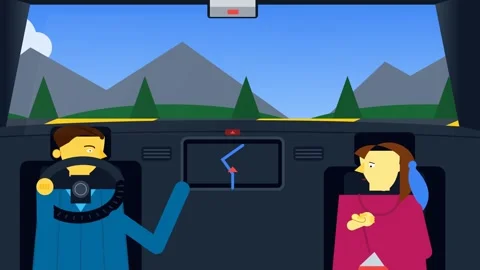 2D Animation Of Couple Driving On Mountain Road Trip With GPS Navigation Stock Footage 341304324