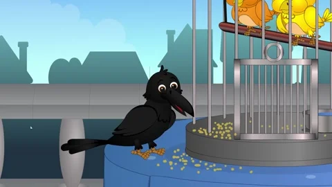 2D animation of a crow is eating Stock Footage 303633911