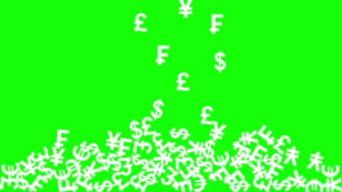 2d animation of currency icons falling on green screen chroma key Stock Footage 140269514