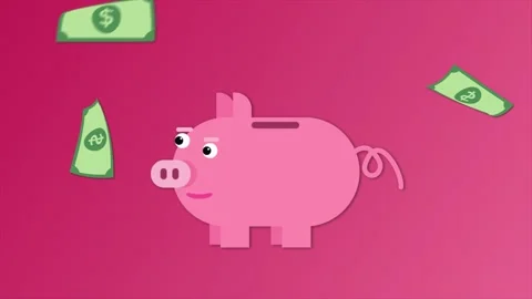 2D Animation Dollar bills flying into Piggy bank Stock Footage 214370145