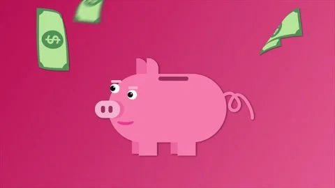 2D Animation Dollar bills flying out of Piggy bank Stock Footage 214370162