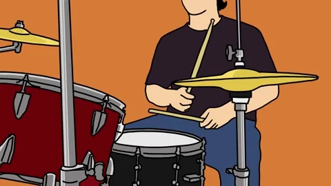2d animation of drummer playing drum close view Stock Footage 296364074