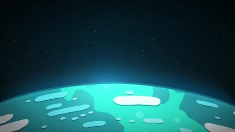2d animation. The Earth slowly rotating in space, backlit by the sun with Video stock 145091047
