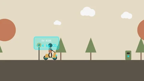 2D Animation Of Eco Friendly Commuter On Electric Scooter Reducing Carbon Footpr Video stock 340860577