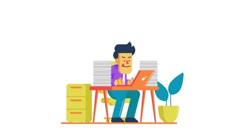 2D animation of an employee finishing stack of documents. Video stock 165582720