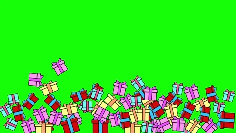 2D animation of falling colorful multicolored gifts boxes on green screen chroma Stock Footage 140269629