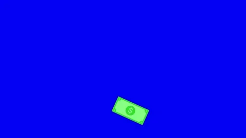 2d animation of falling dollar bill on chroma key blue screen Stock Footage 140269368