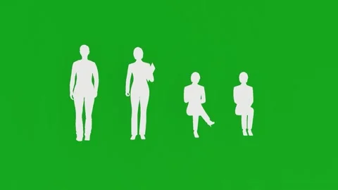 2D animation of four different white women sitting and standing on a green scree 스톡 동영상 212671101