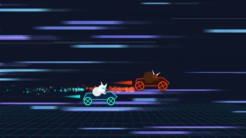 2D Animation Of A Funny Cat And Bull Racing In Futuristic Glowing Cars Stock Footage 340604027