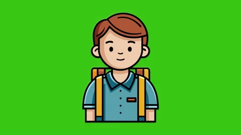 2D animation on green background, schoolboy with backpack over his shoulder.. Stock-Footage 276484078