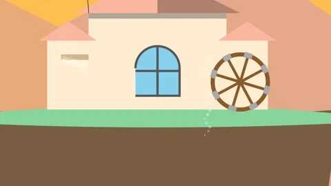 2D Animation Of A House With Water Wheel Day To Night Stock Footage 340470360