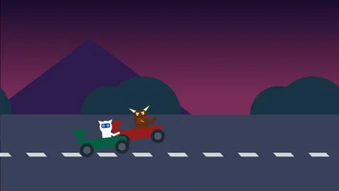 2D Animation Of A Kart Race Between A Robot And A Bull With Rocket Boost Stock Footage 340603860
