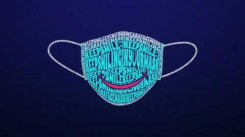 2D Animation of Keep Smiling in your mask text warp illustration. 4K. Video stock 144877512
