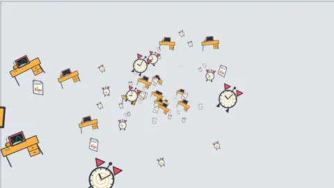 2D Animation Of Office Desks And Computers Swirling Into A Room Video stock 340939646