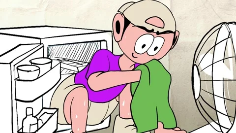 2d animation Person Suffering from Hyperhidrosis Struggling to Cool DowN Stock Footage 295479680