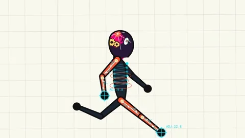 2D Animation Process Character Walking Brain Gears Rigging Controls Video stock 340905415