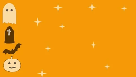 2d animation pumpkin ghost bat graveyard on orange background Stock Footage 288659476