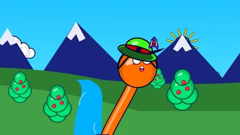 2D Animation Of A Quirky Character Watching A Butterfly In The Mountains Stock Footage 341267600