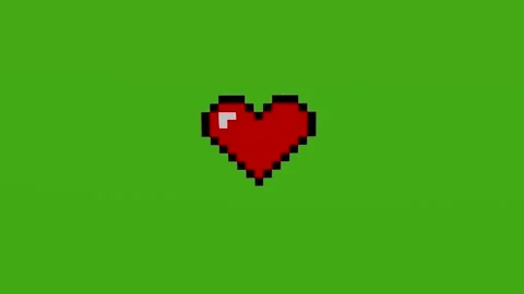 2d animation of a red pixel heart beating on a green screen. Stock Footage 282375682