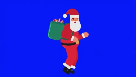 A 2D animation of Santa Claus running with a gift bag  aniamtion 4k. Video stock 292384933