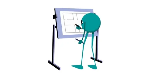 2D animation of a stylized cartoon alien making an interior design. Stock Footage 300020620